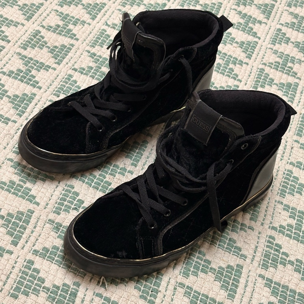 Guess Women's Black Velvet High-Top Sneakers